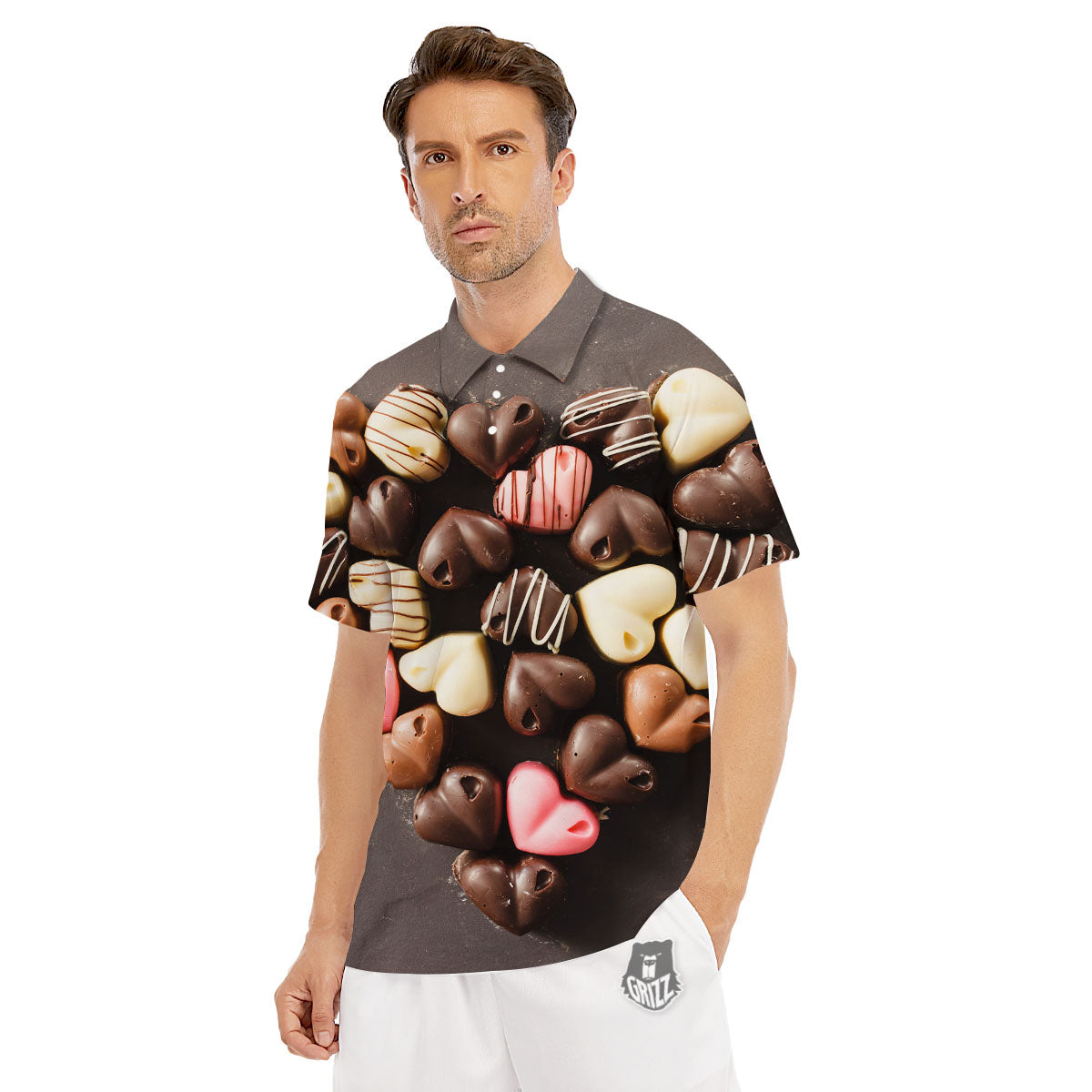 Candy Chocolate Heart Print Men's Golf Shirts-grizzshop