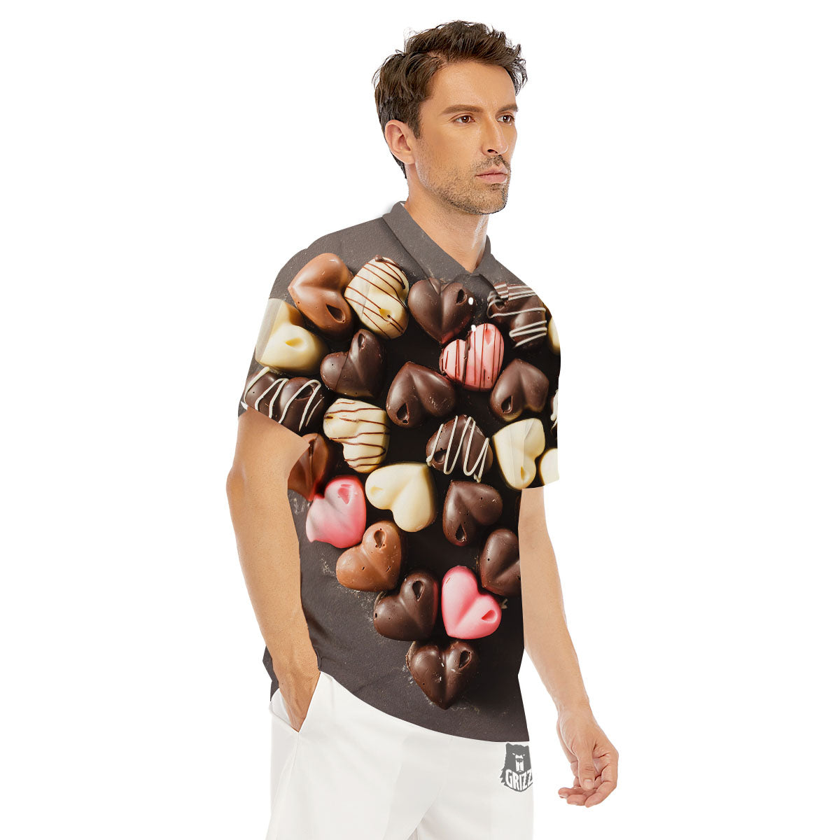 Candy Chocolate Heart Print Men's Golf Shirts-grizzshop