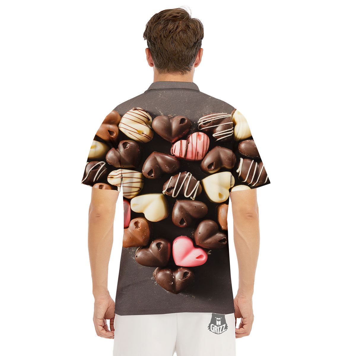 Candy Chocolate Heart Print Men's Golf Shirts-grizzshop