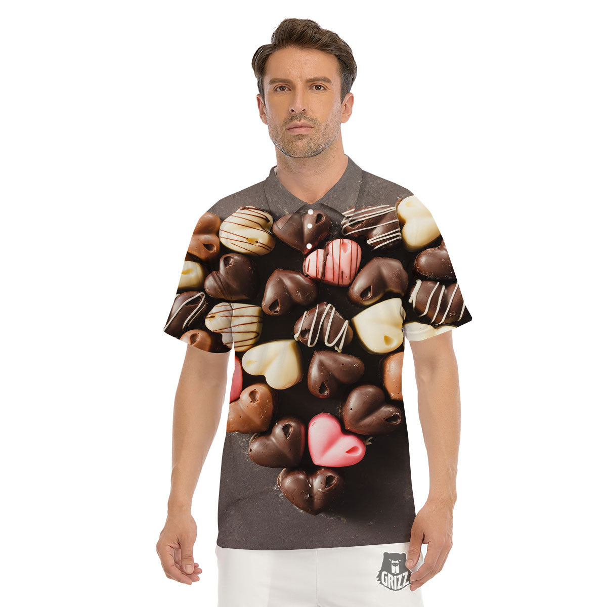 Candy Chocolate Heart Print Men's Golf Shirts-grizzshop