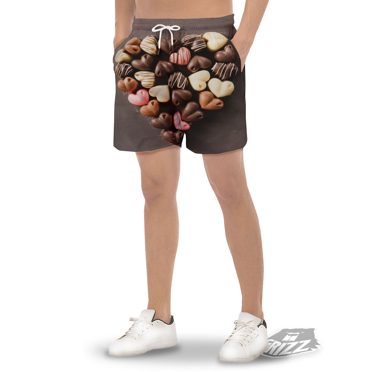 Candy Chocolate Heart Print Men's Gym Shorts-grizzshop