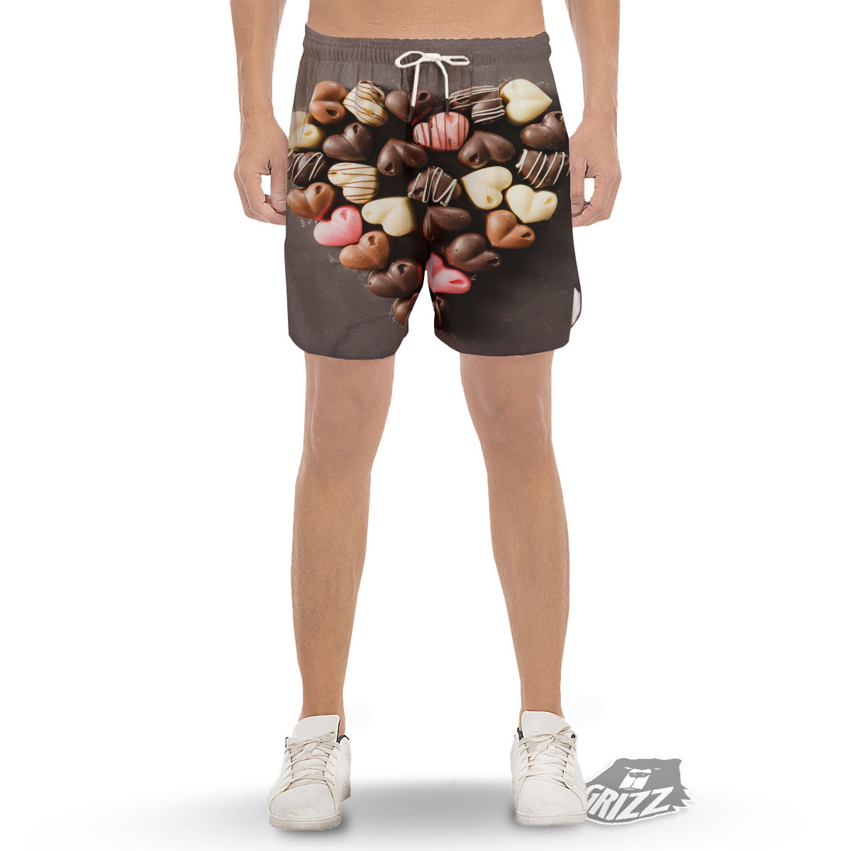Candy Chocolate Heart Print Men's Gym Shorts-grizzshop