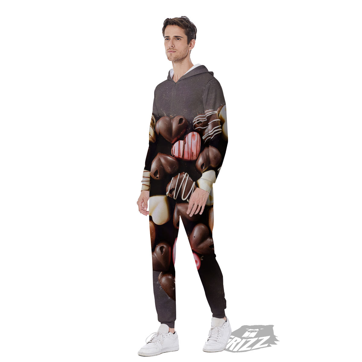 Candy Chocolate Heart Print Men's Jumpsuit-grizzshop