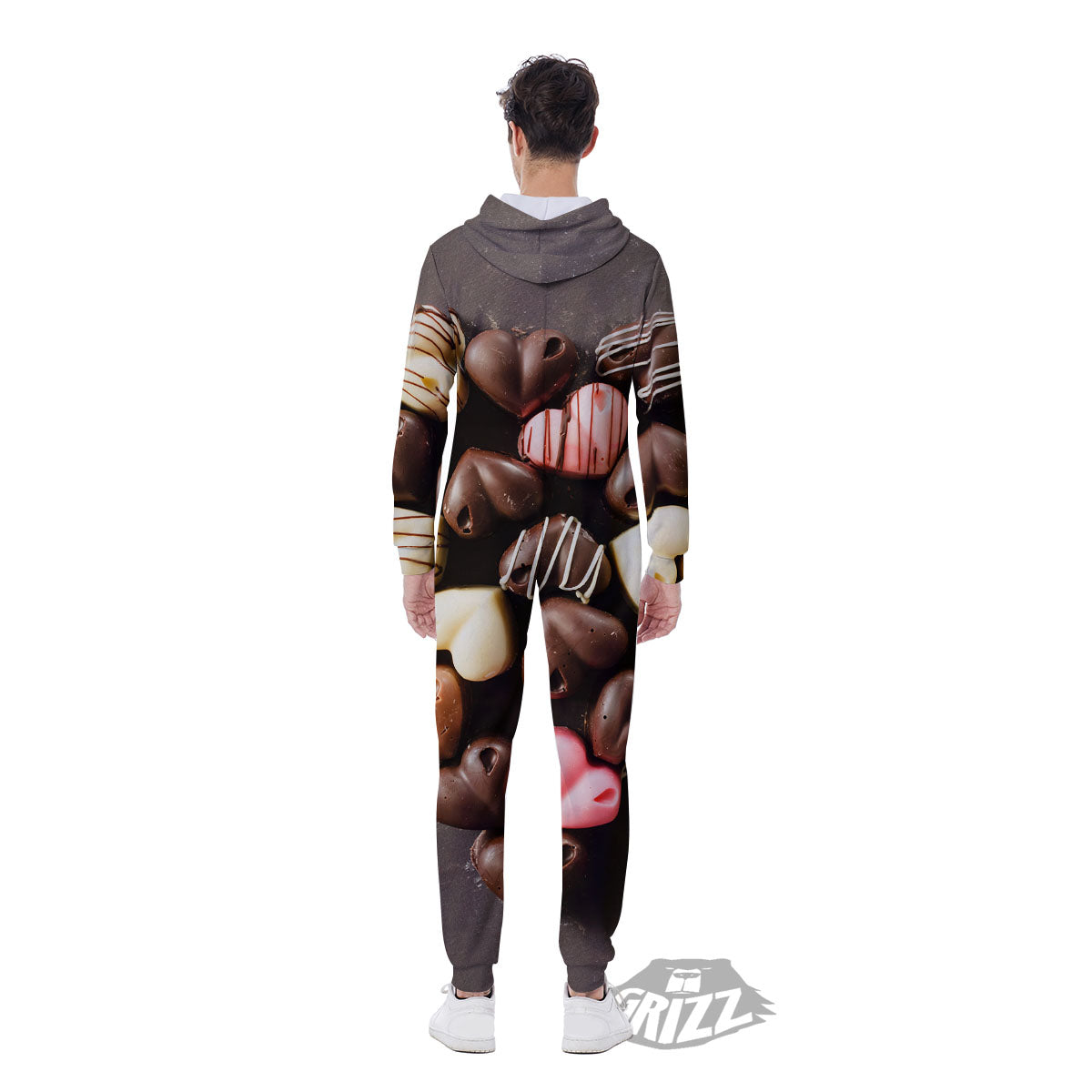 Candy Chocolate Heart Print Men's Jumpsuit-grizzshop