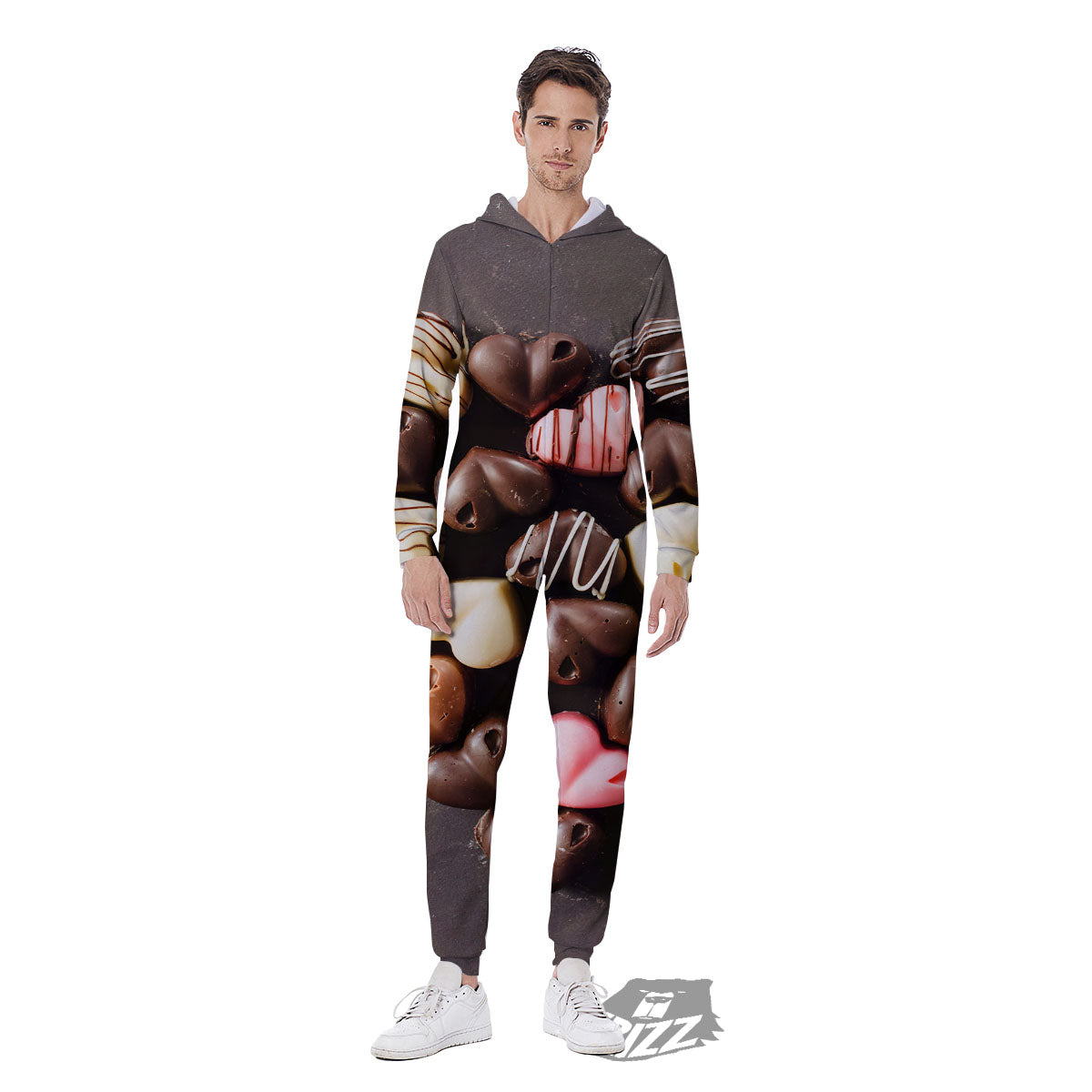 Candy Chocolate Heart Print Men's Jumpsuit-grizzshop
