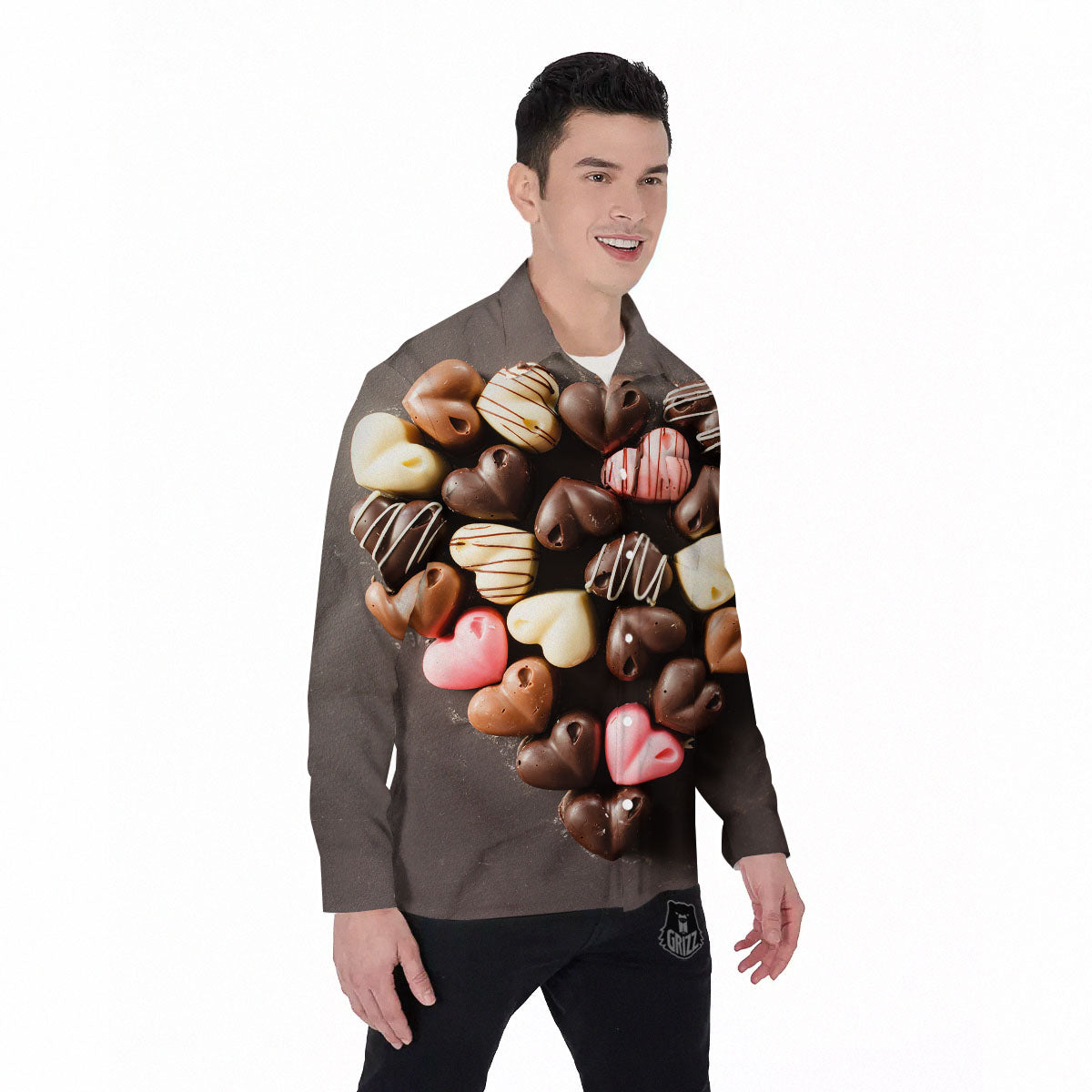 Candy Chocolate Heart Print Men's Long Sleeve Shirts-grizzshop
