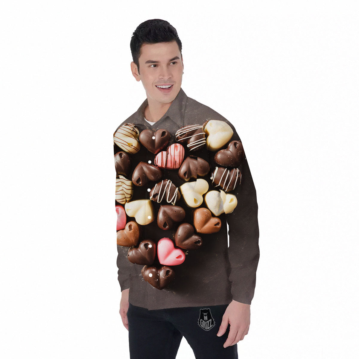 Candy Chocolate Heart Print Men's Long Sleeve Shirts-grizzshop