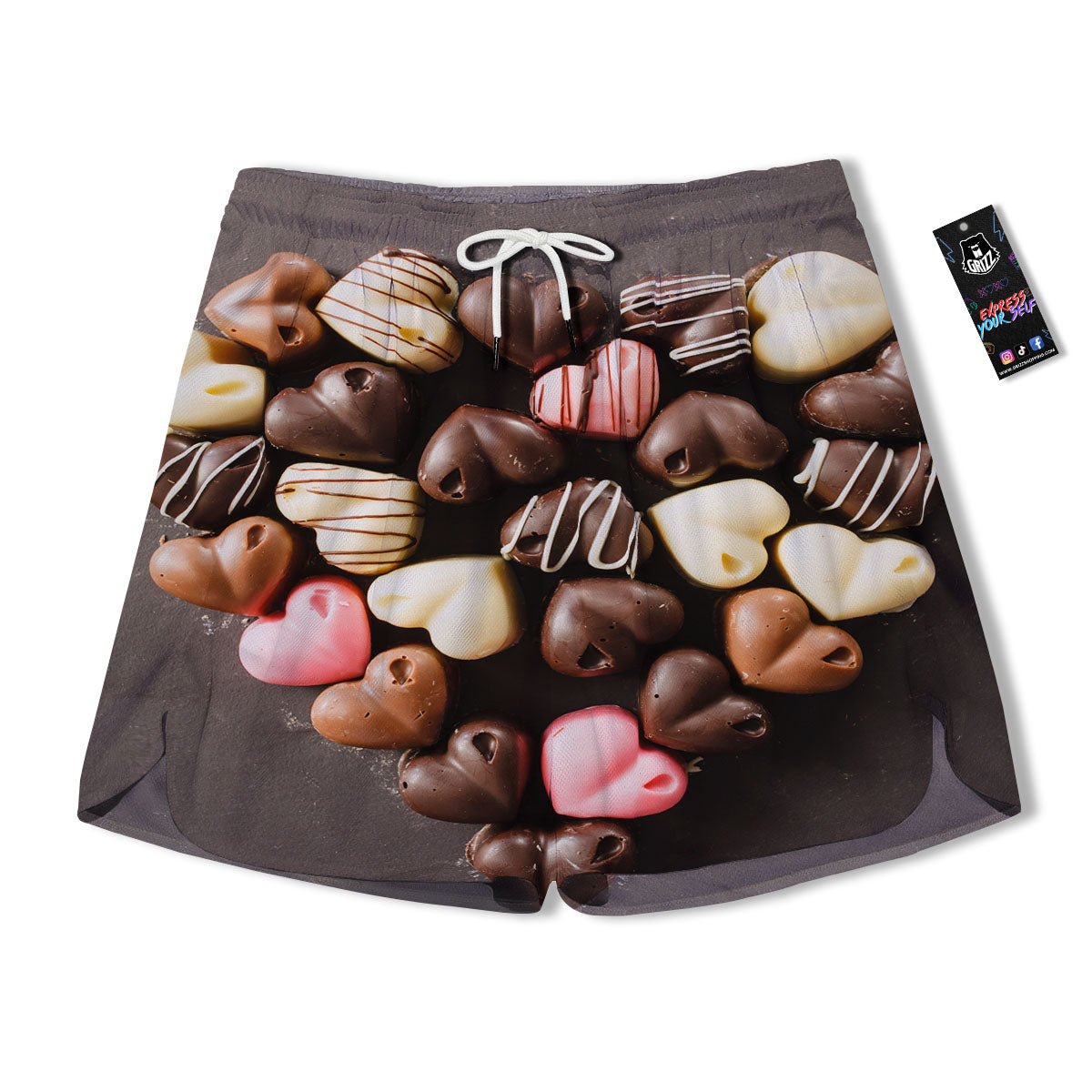 Candy Chocolate Heart Print Men's Running Shorts-grizzshop