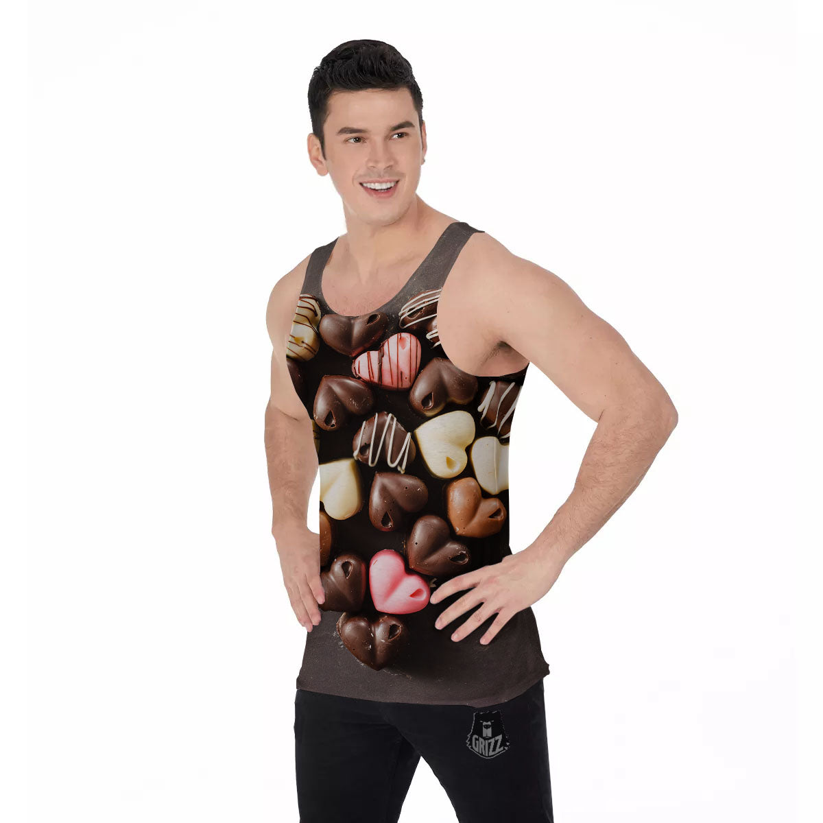 Candy Chocolate Heart Print Men's Tank Top-grizzshop