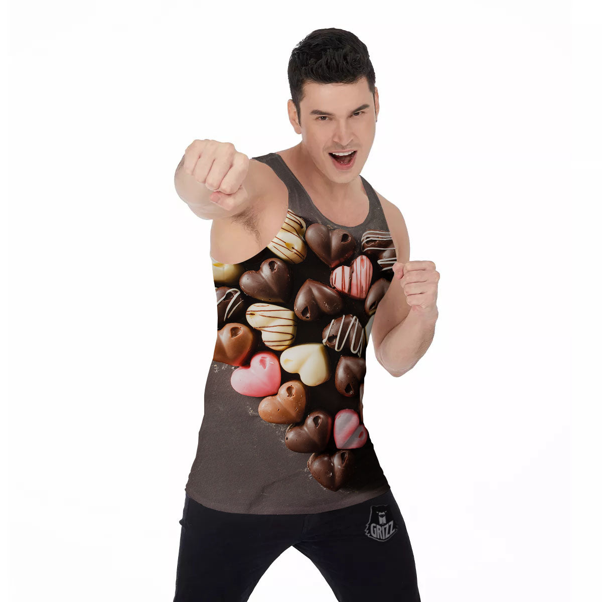 Candy Chocolate Heart Print Men's Tank Top-grizzshop