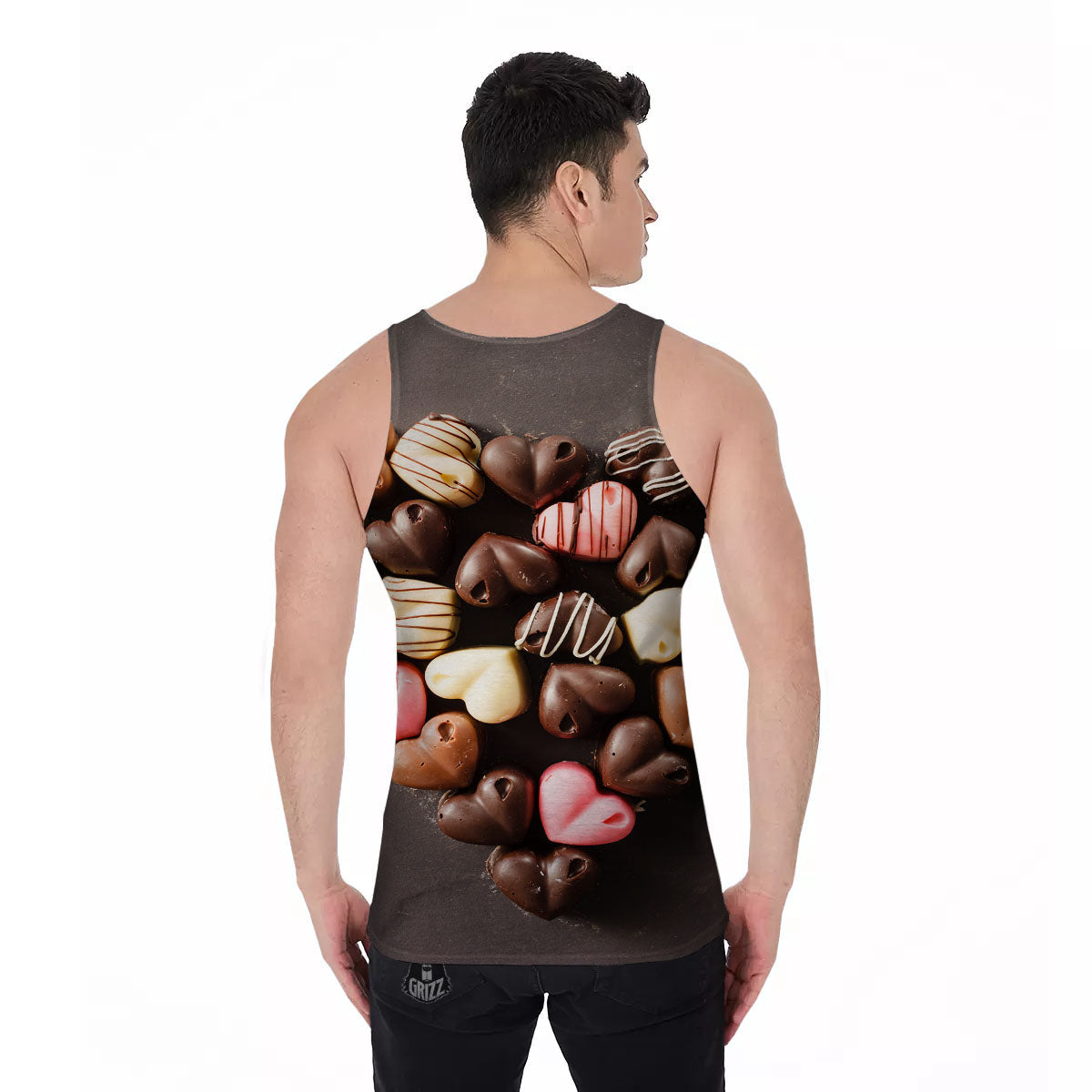 Candy Chocolate Heart Print Men's Tank Top-grizzshop