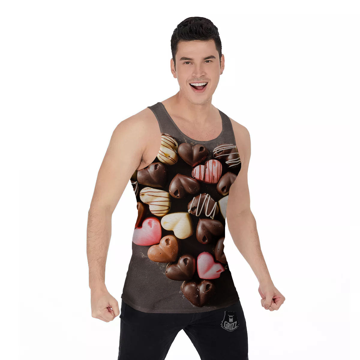 Candy Chocolate Heart Print Men's Tank Top-grizzshop