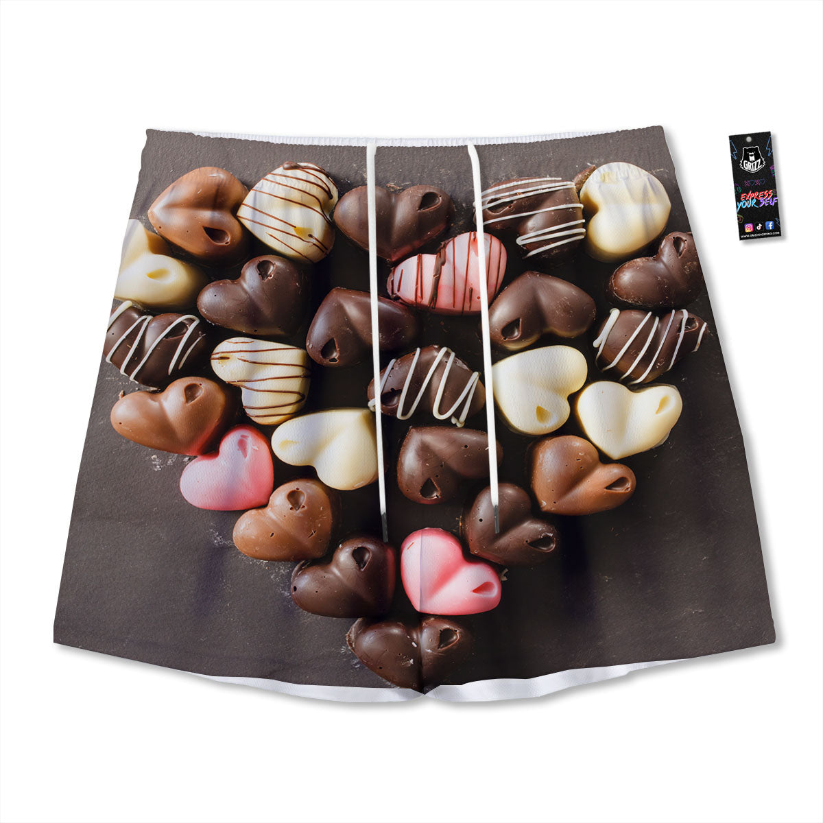Candy Chocolate Heart Print Mesh Shorts