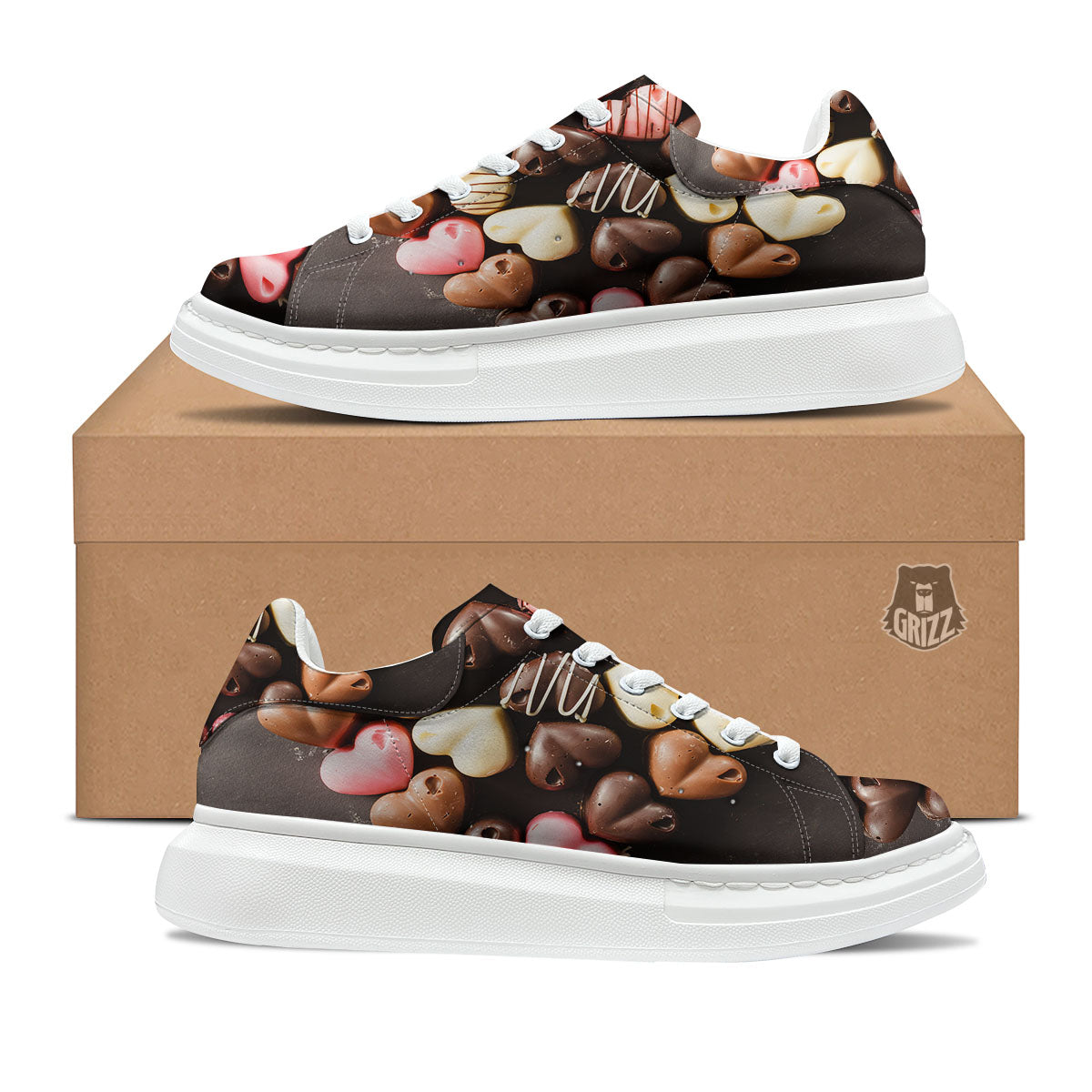 Candy Chocolate Heart Print Platform Shoes-grizzshop