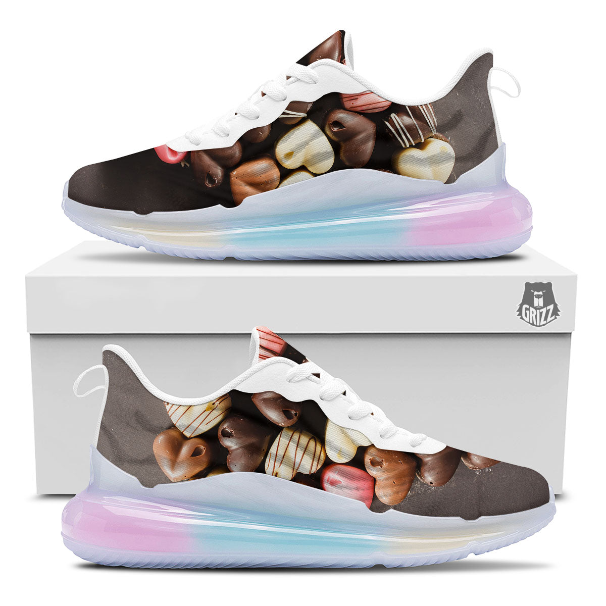 Candy Chocolate Heart Print Running Sneakers-grizzshop