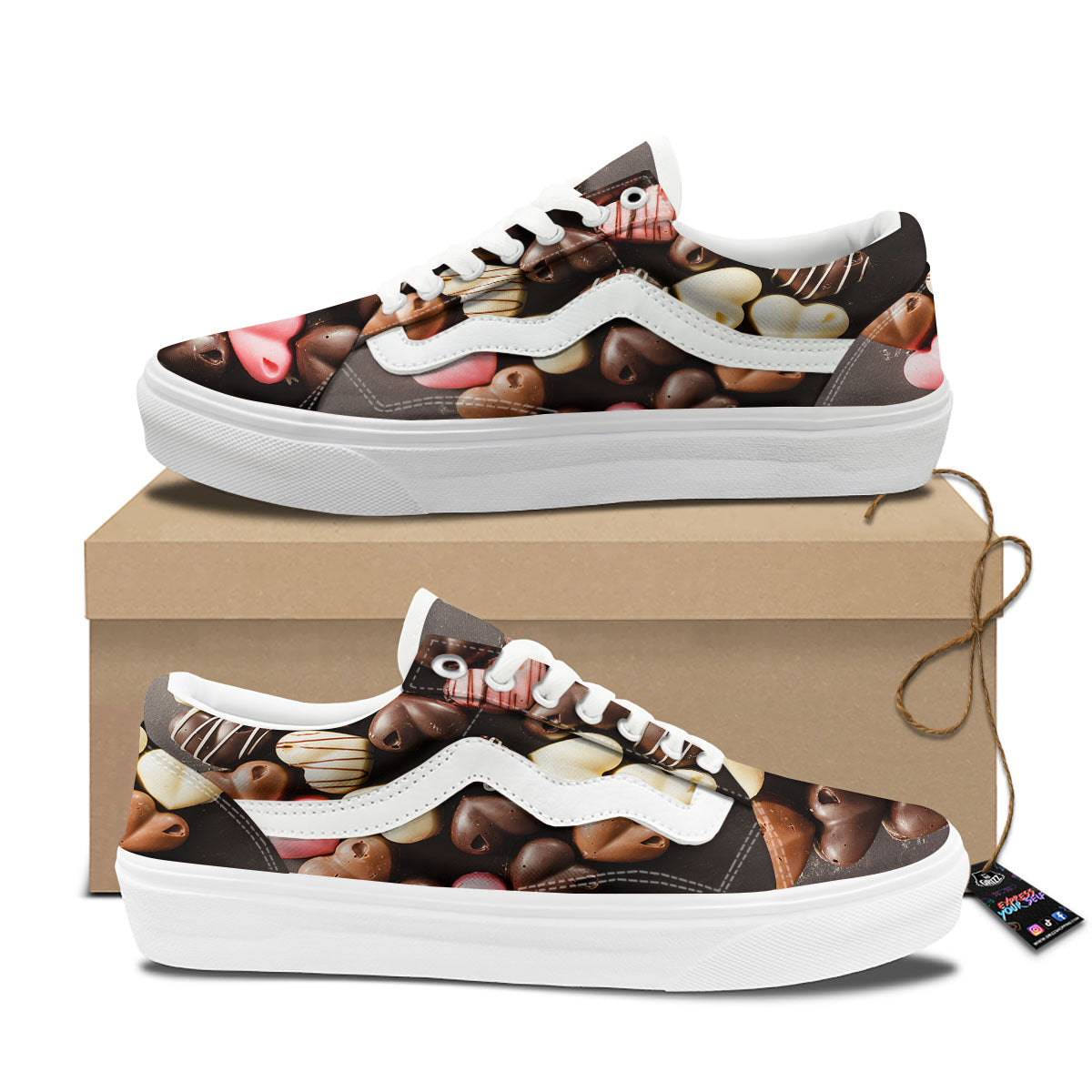 Candy Chocolate Heart Print Skate Shoes-grizzshop