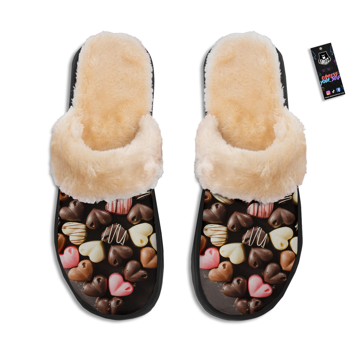Candy Chocolate Heart Print Slippers-grizzshop