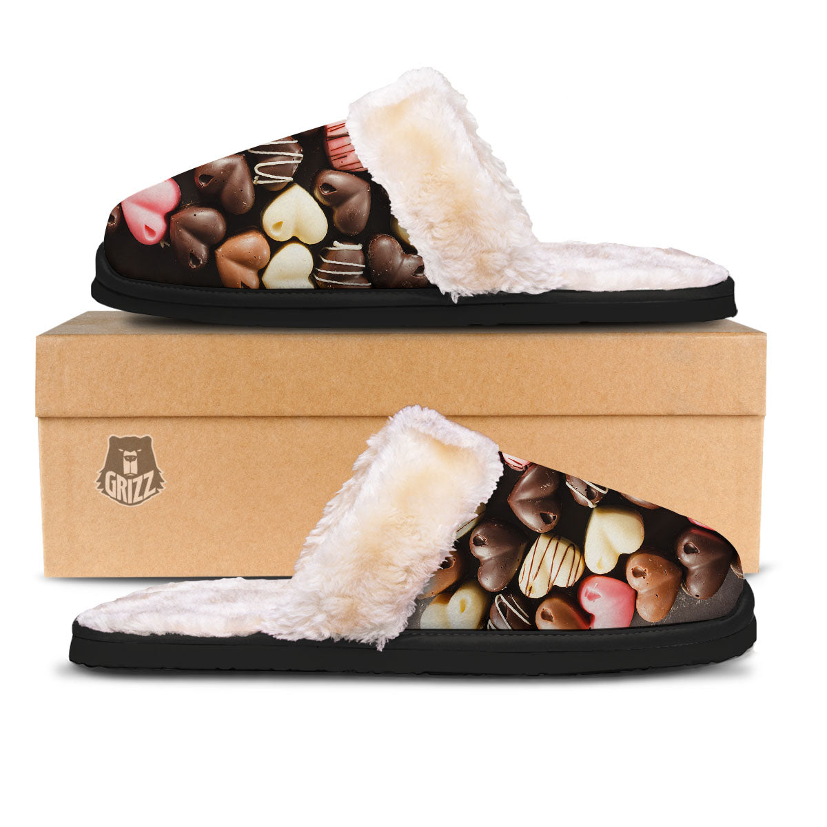 Candy Chocolate Heart Print Slippers-grizzshop