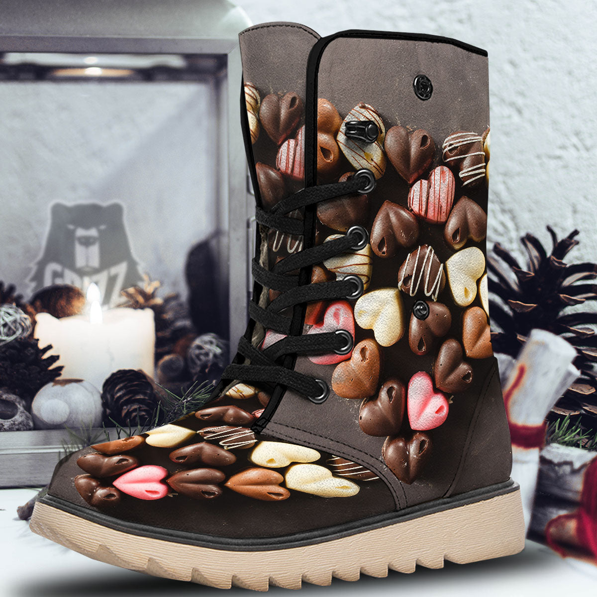 Candy Chocolate Heart Print Snow Boots-grizzshop