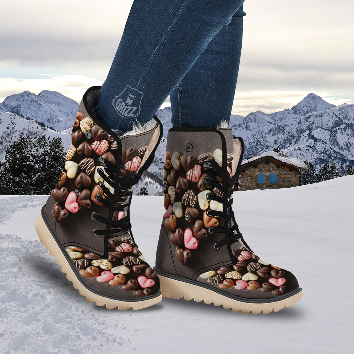 Candy Chocolate Heart Print Snow Boots-grizzshop