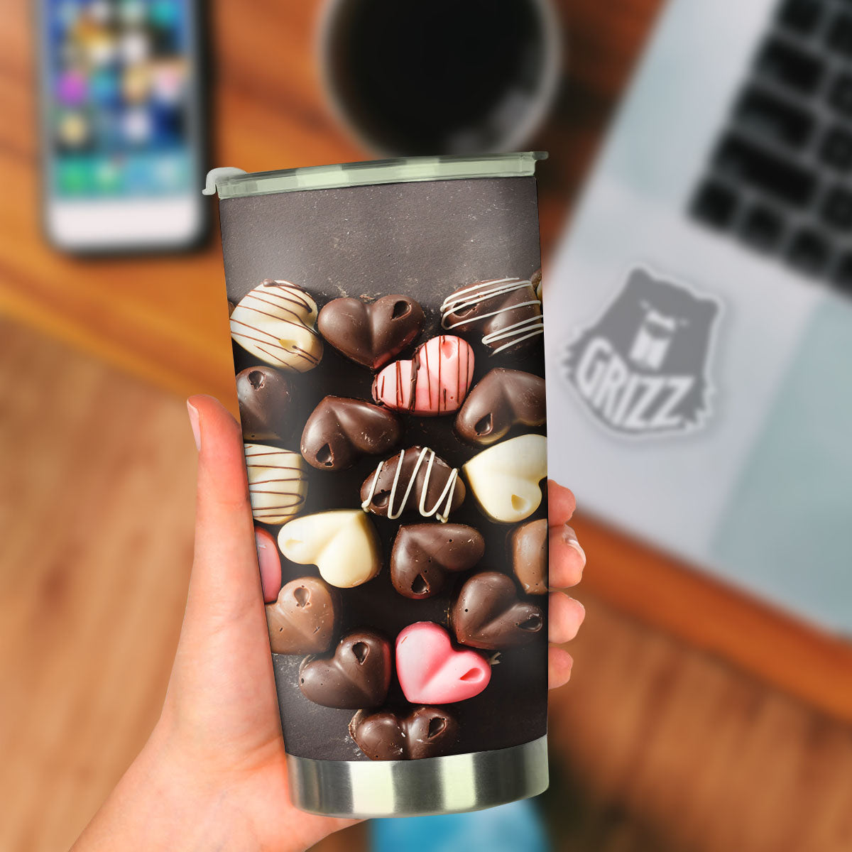 Candy Chocolate Heart Print Tumbler-grizzshop