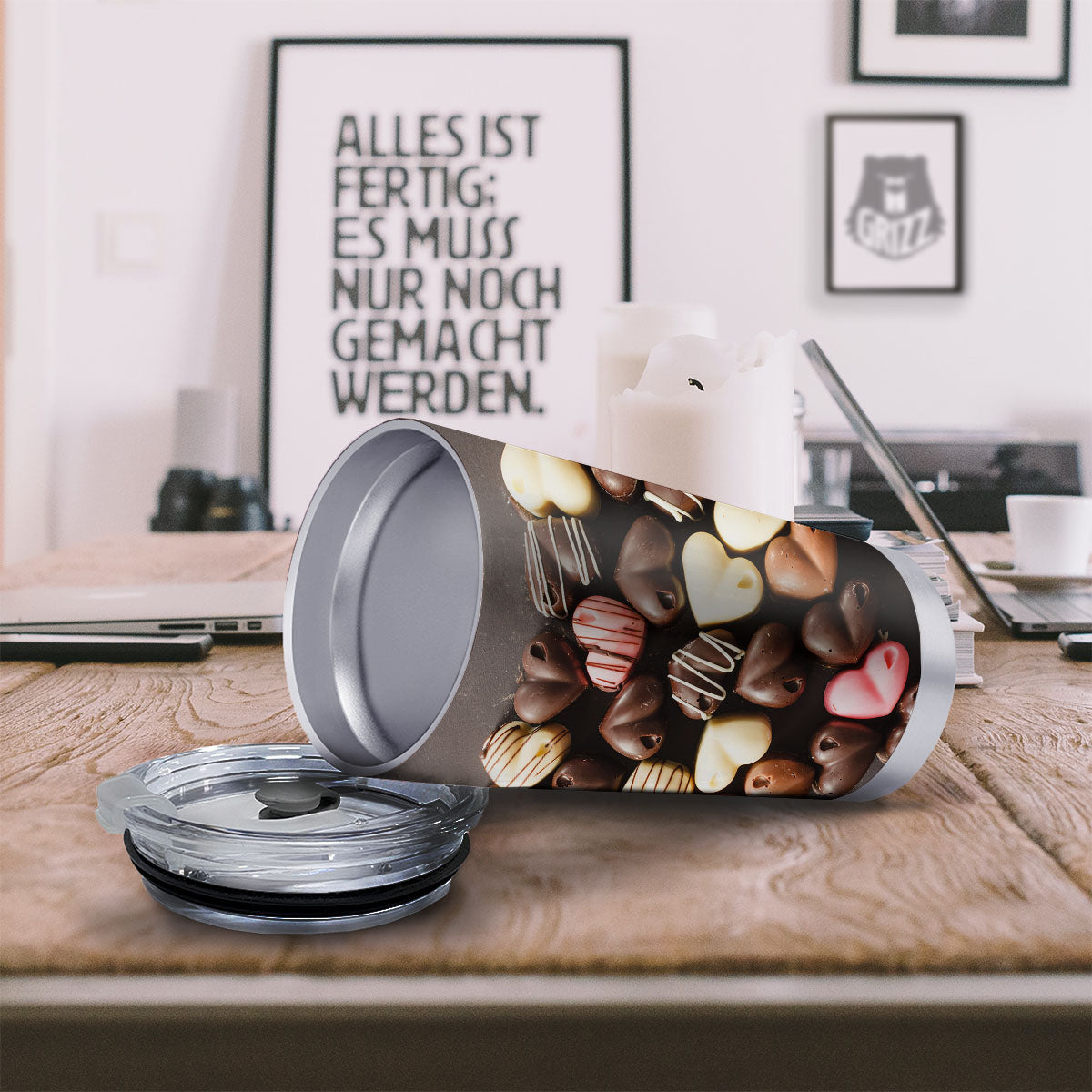 Candy Chocolate Heart Print Tumbler-grizzshop
