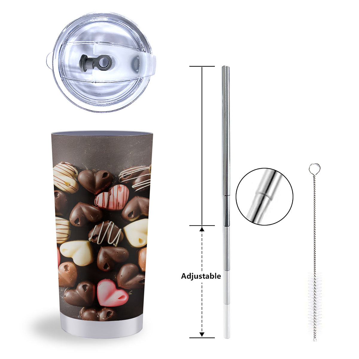 Candy Chocolate Heart Print Tumbler-grizzshop
