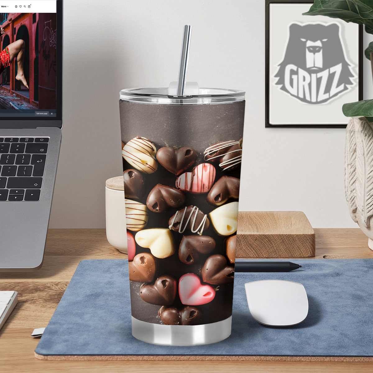 Candy Chocolate Heart Print Tumbler-grizzshop
