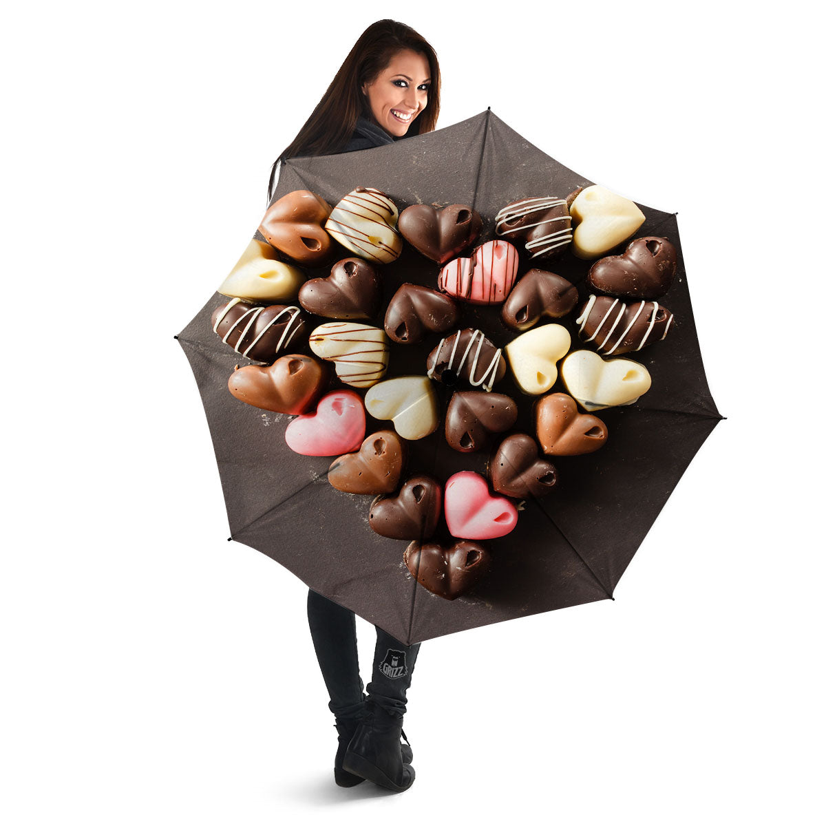 Candy Chocolate Heart Print Umbrella-grizzshop