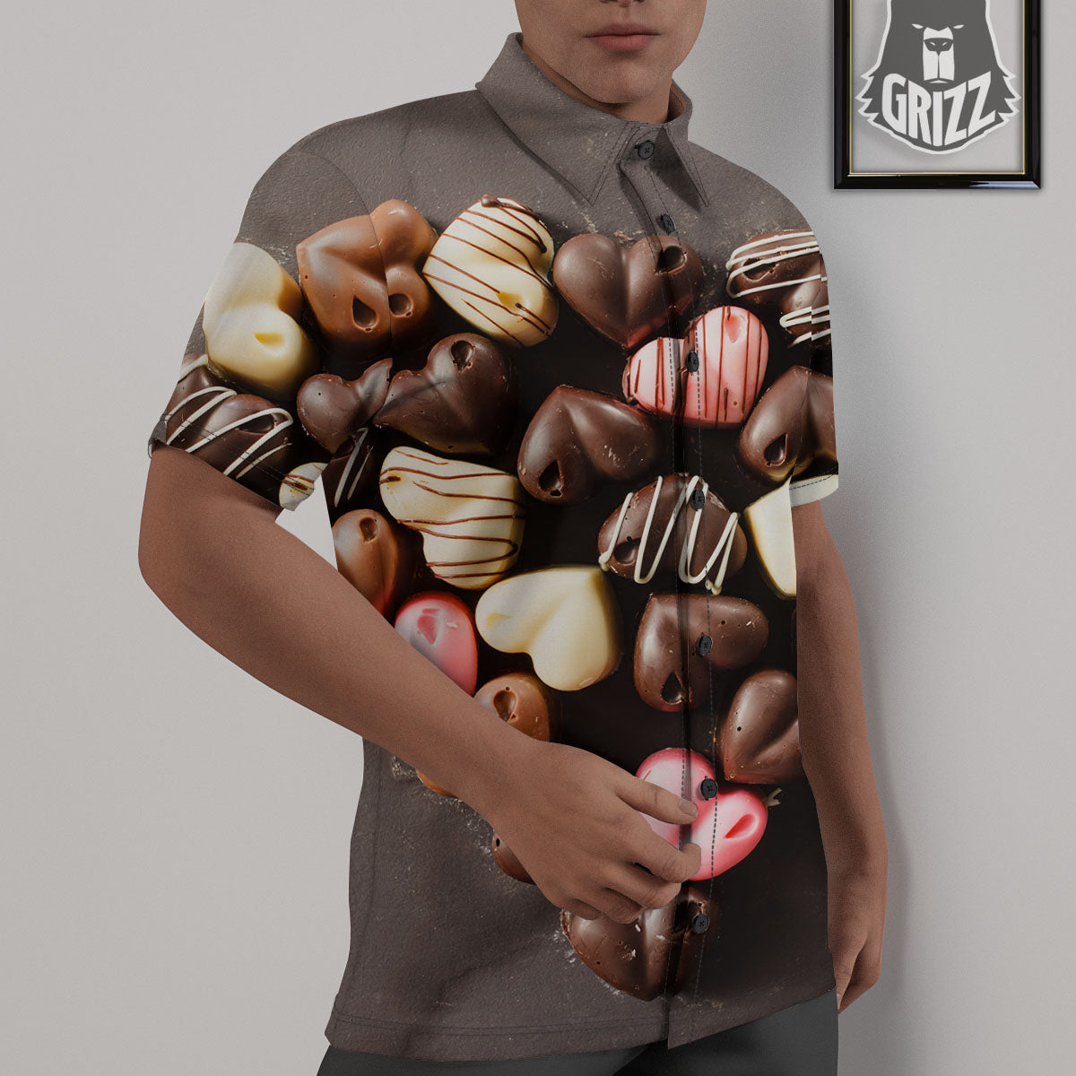 Candy Chocolate Heart Print Untucked Shirts-grizzshop