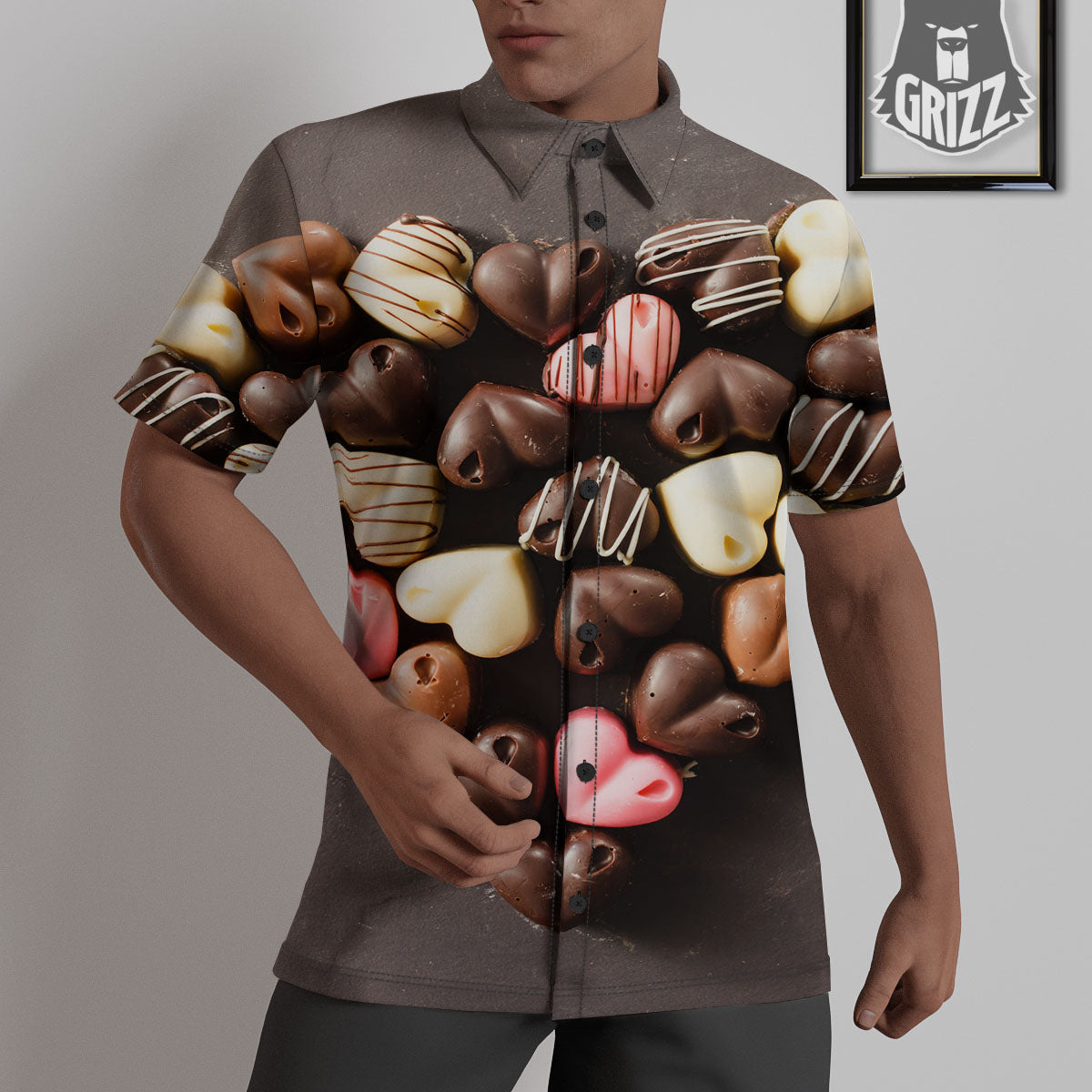 Candy Chocolate Heart Print Untucked Shirts-grizzshop