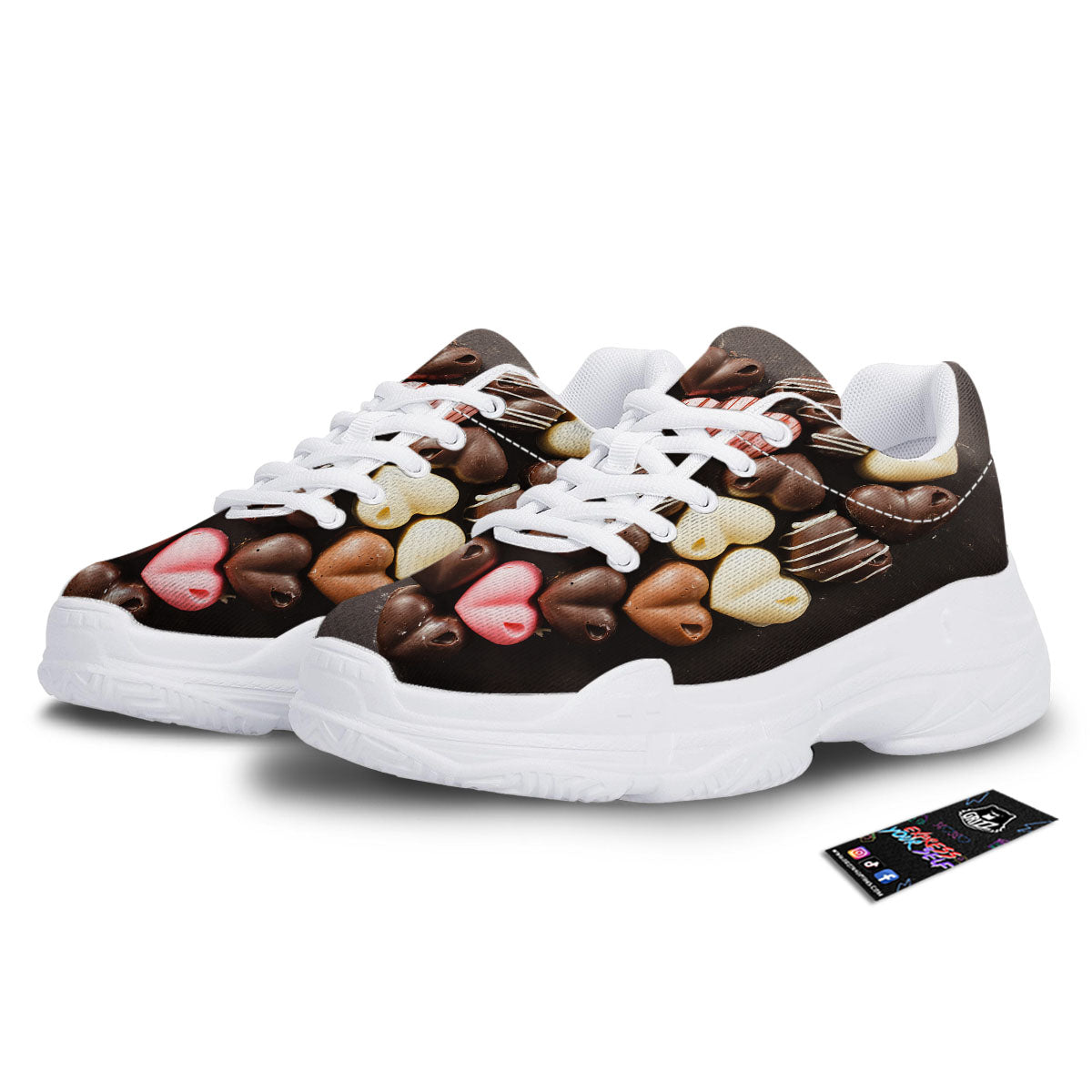 Candy Chocolate Heart Print White Chunky Shoes-grizzshop