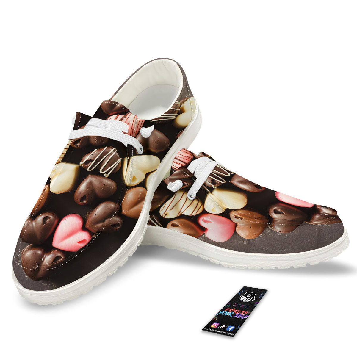Candy Chocolate Heart Print White Loafers-grizzshop