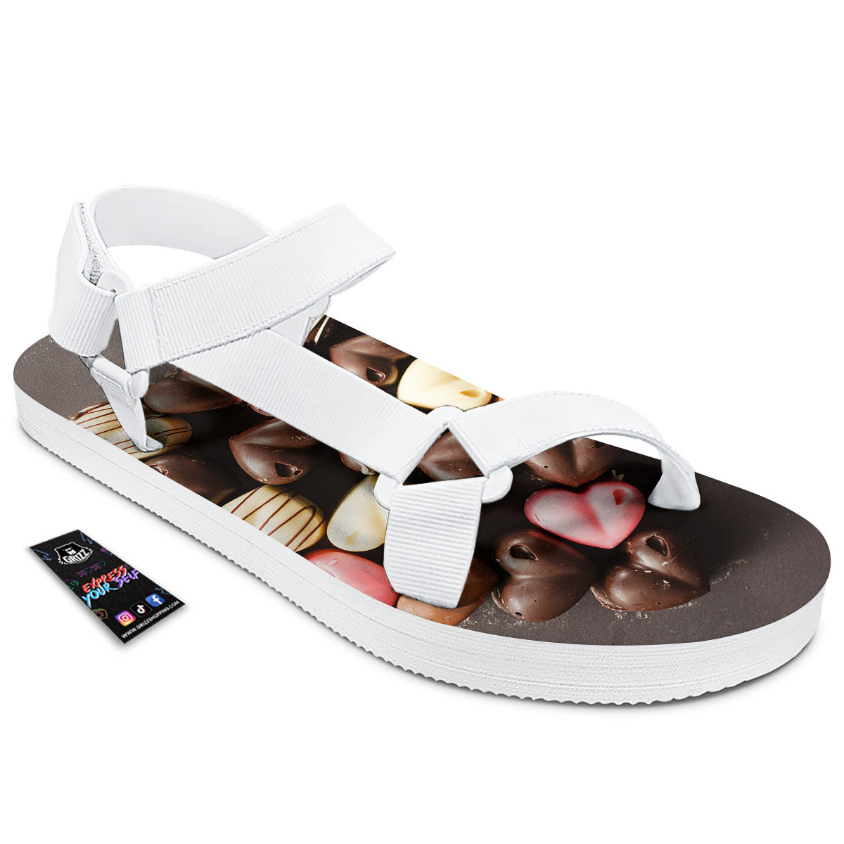 Candy Chocolate Heart Print White Open Toe Sandals-grizzshop