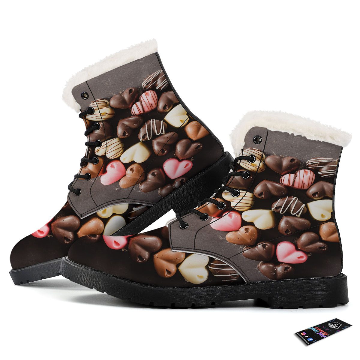 Candy Chocolate Heart Print Winter Boots-grizzshop