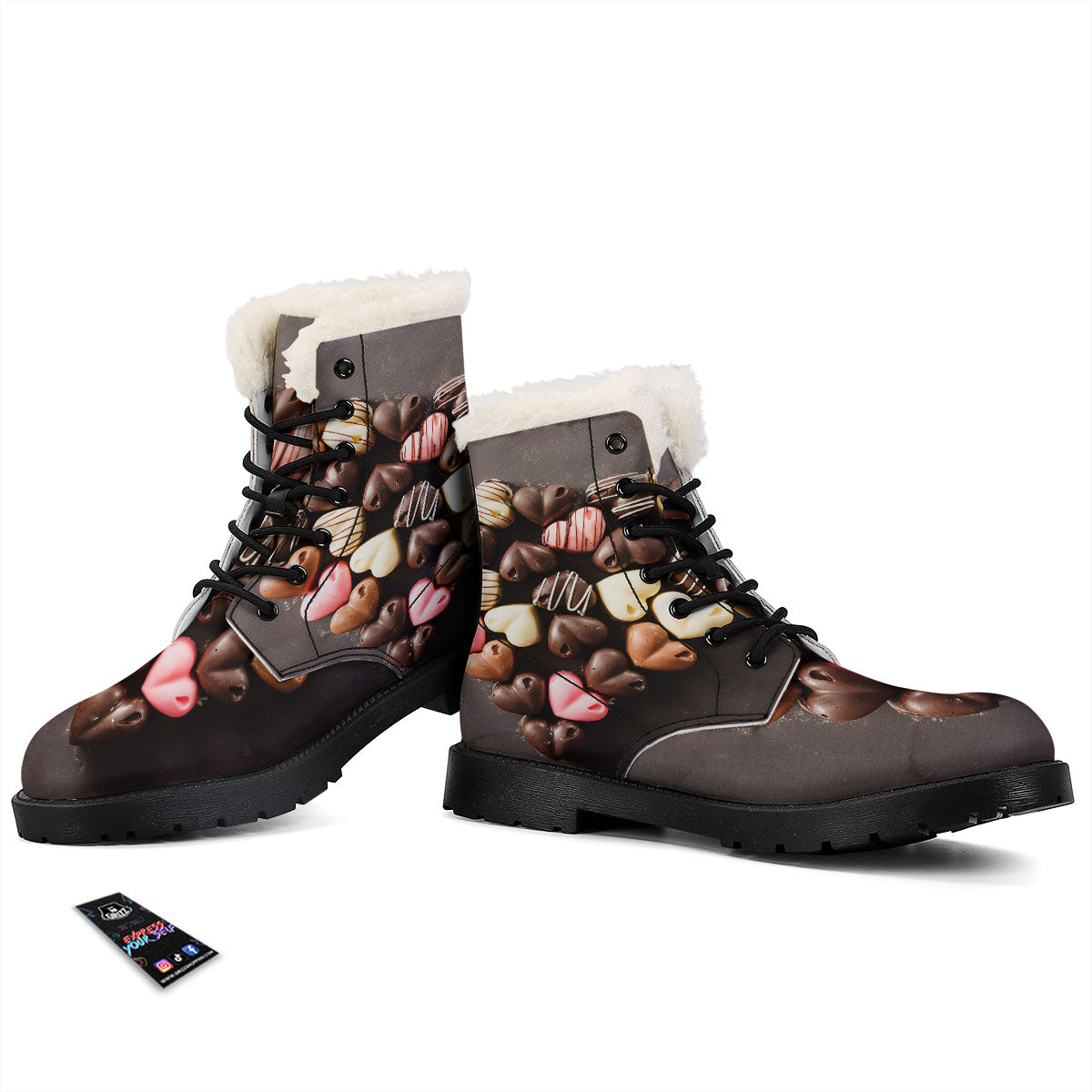 Candy Chocolate Heart Print Winter Boots-grizzshop