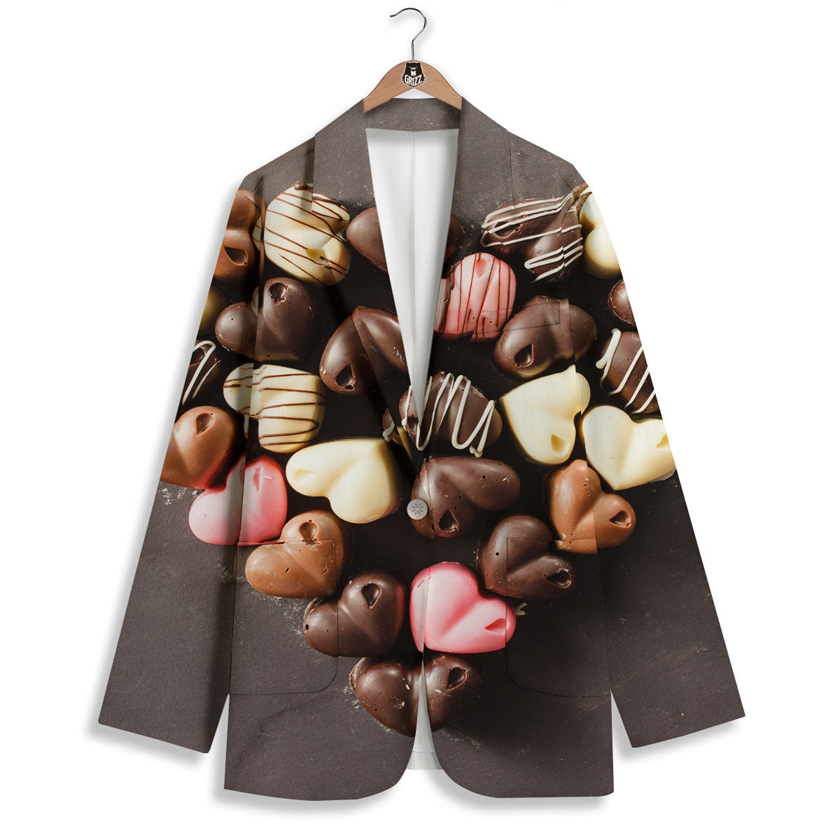 Candy Chocolate Heart Print Women's Blazer-grizzshop