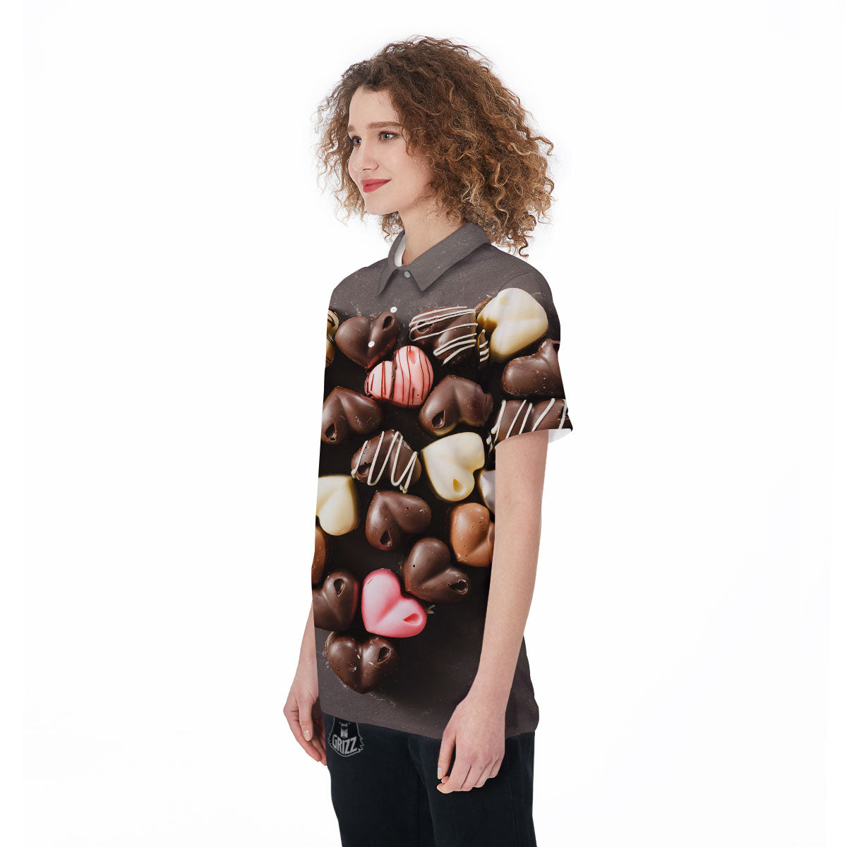 Candy Chocolate Heart Print Women's Golf Shirts-grizzshop