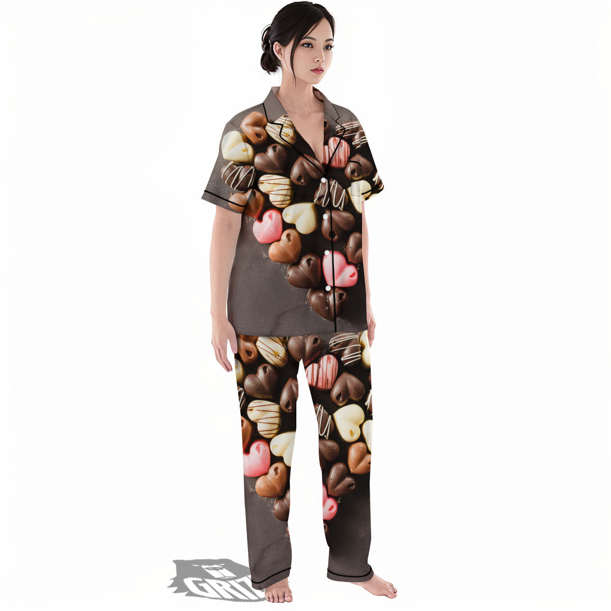 Candy Chocolate Heart Print Women's Pajamas Set-grizzshop