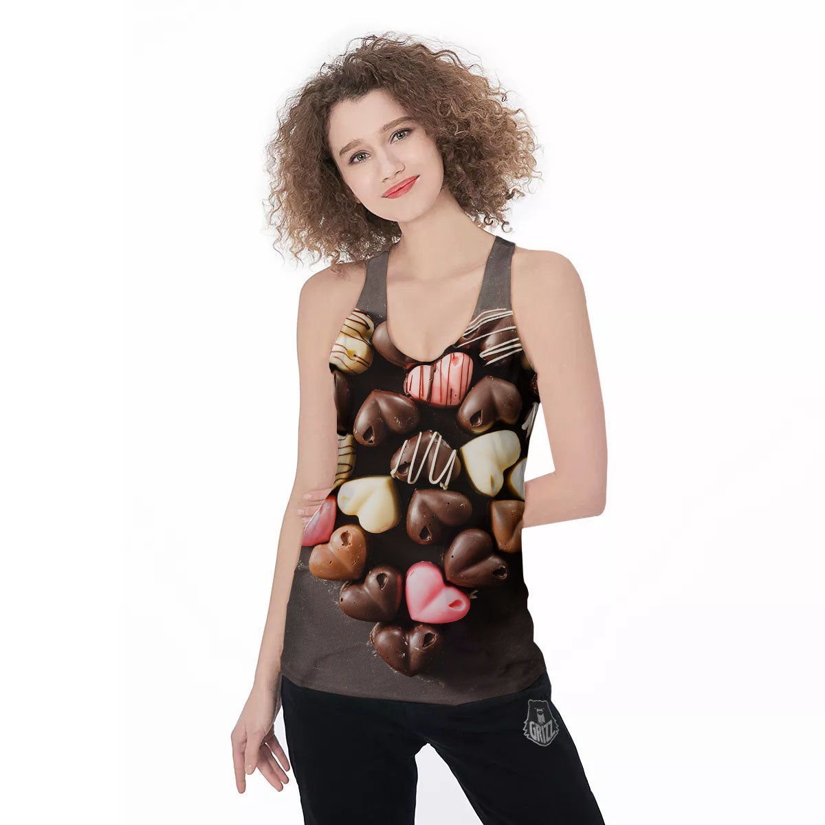 Candy Chocolate Heart Print Women's Racerback Tank Top-grizzshop