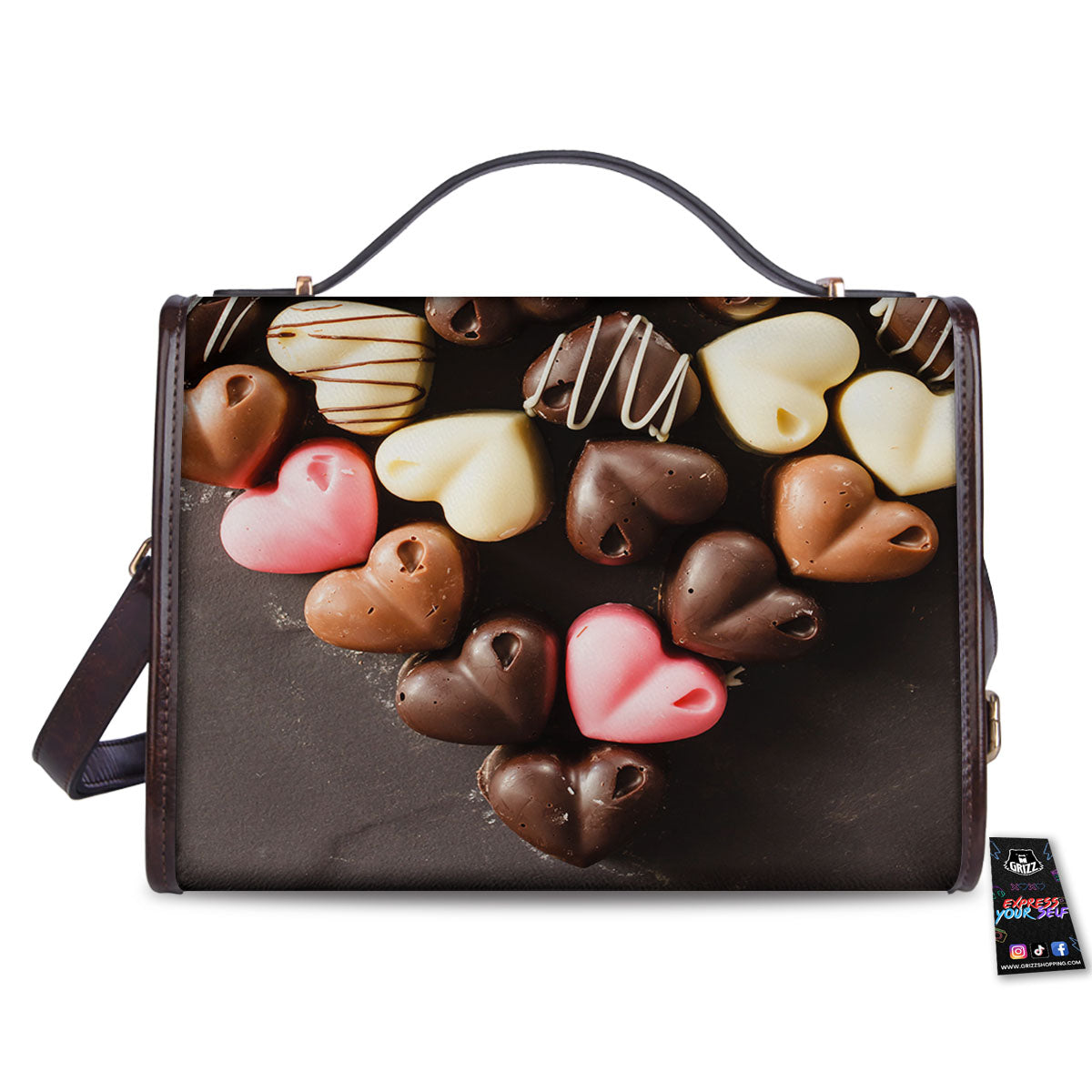 Candy Chocolate Heart Print Women's Satchel Bag-grizzshop