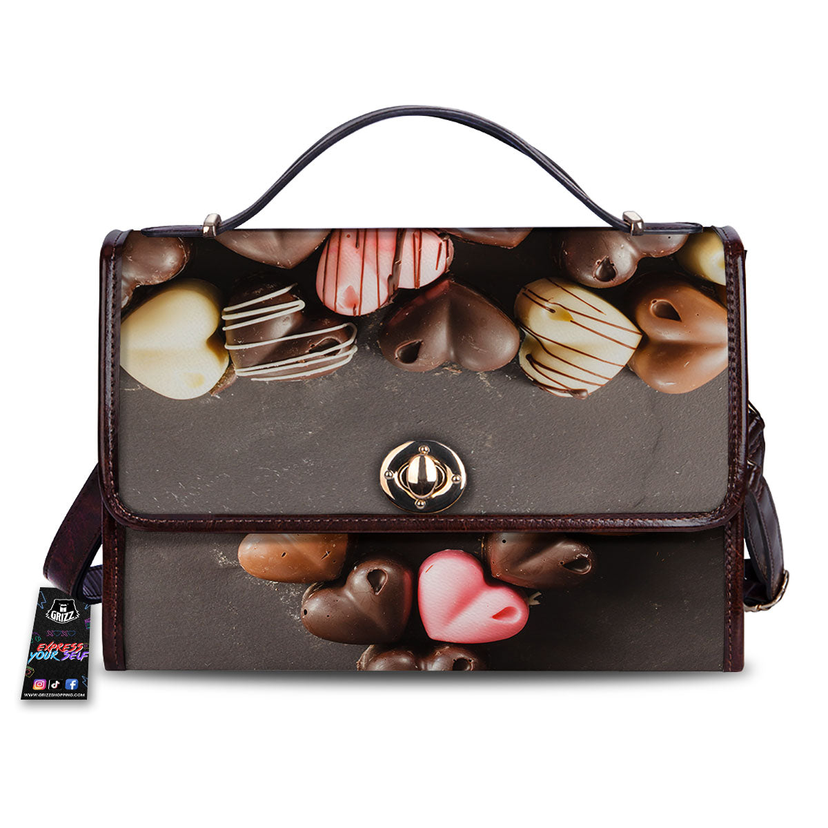 Candy Chocolate Heart Print Women's Satchel Bag-grizzshop