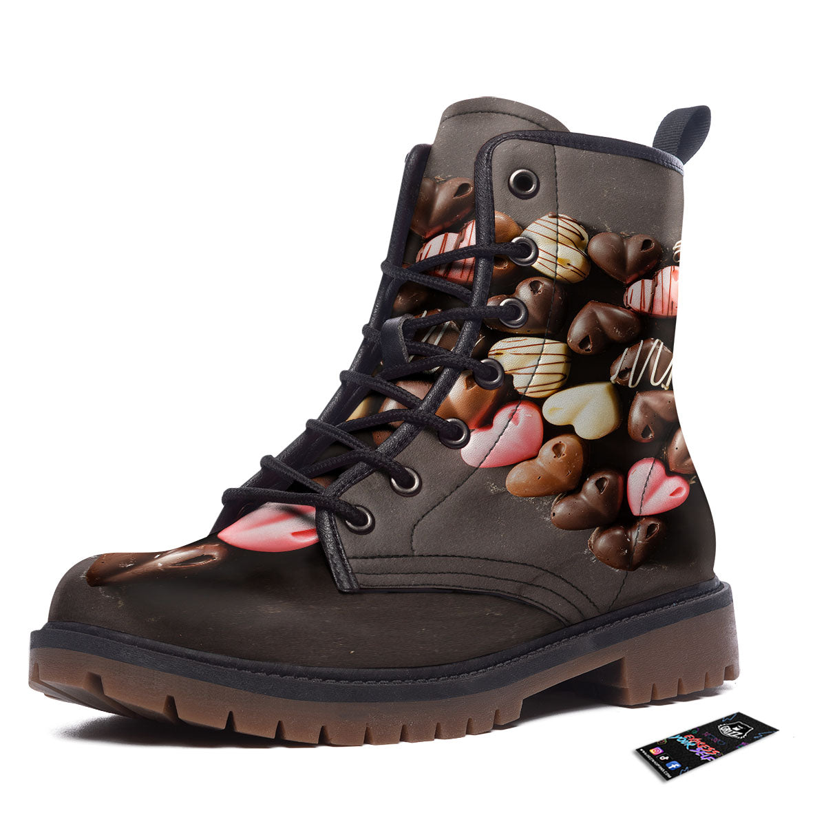 Candy Chocolate Heart Print Work Boots-grizzshop