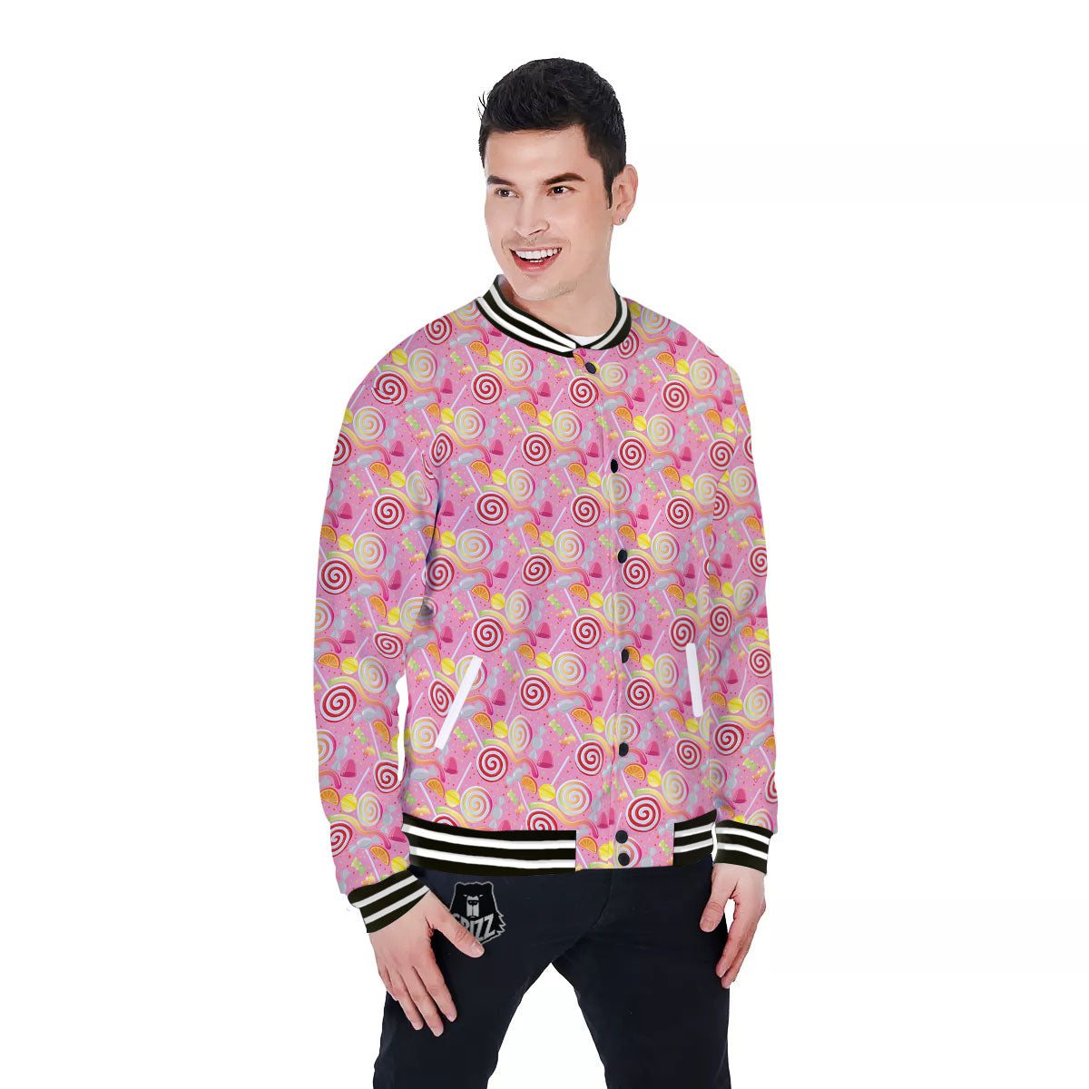 Candy Colorful Print Pattern Baseball Jacket-grizzshop