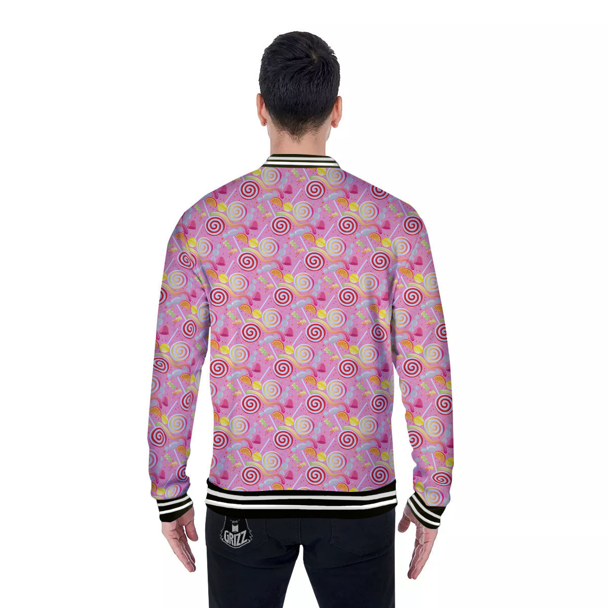 Candy Colorful Print Pattern Baseball Jacket-grizzshop