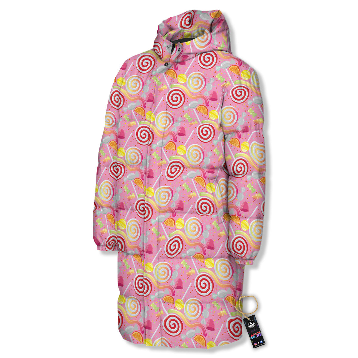 Candy Colorful Print Pattern Long Down Jacket-grizzshop