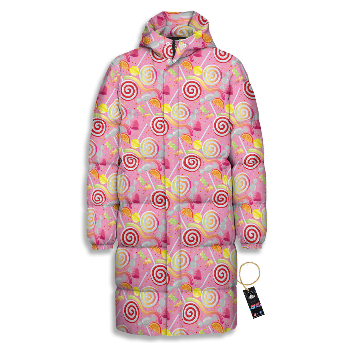 Candy Colorful Print Pattern Long Down Jacket-grizzshop