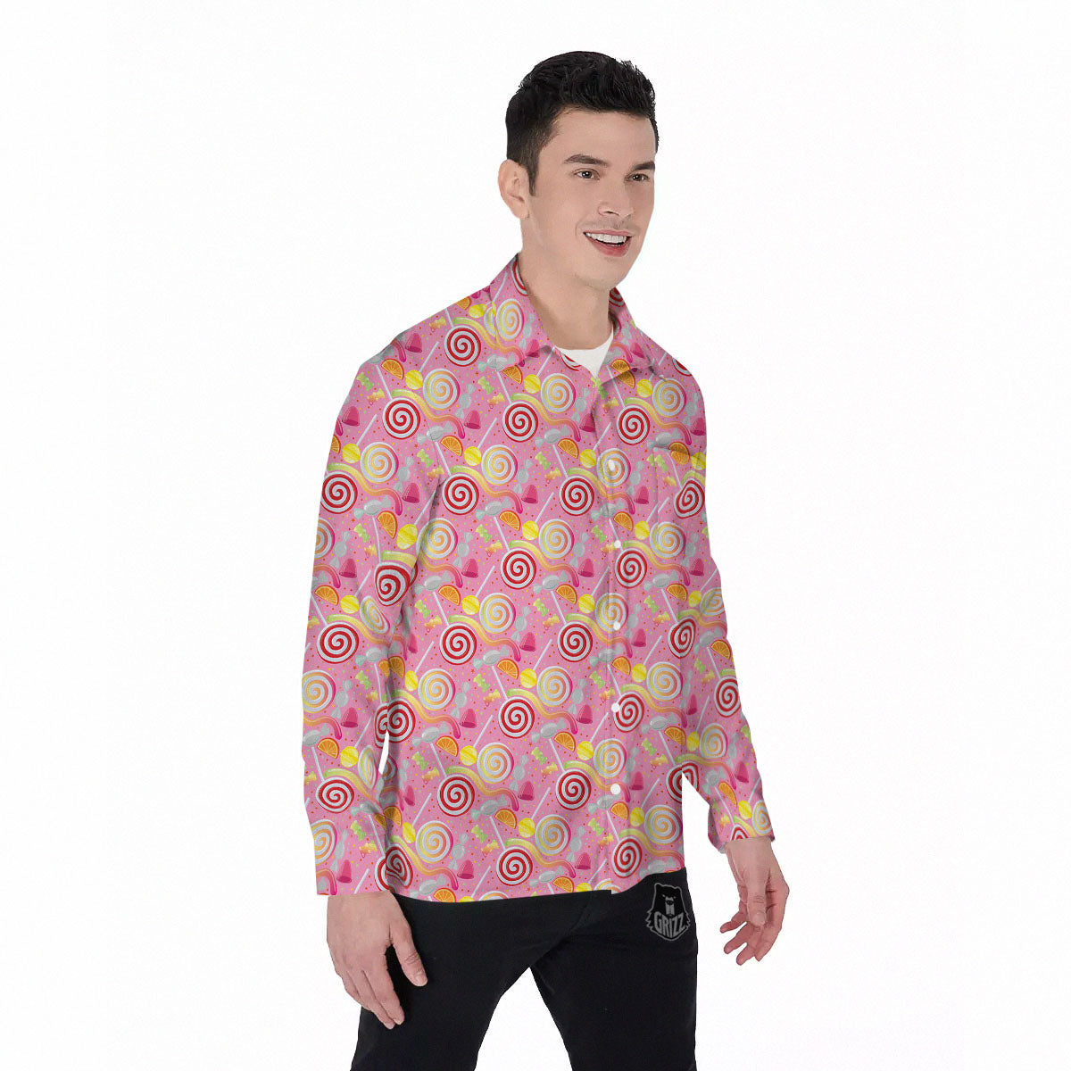 Candy Colorful Print Pattern Men's Long Sleeve Shirts-grizzshop