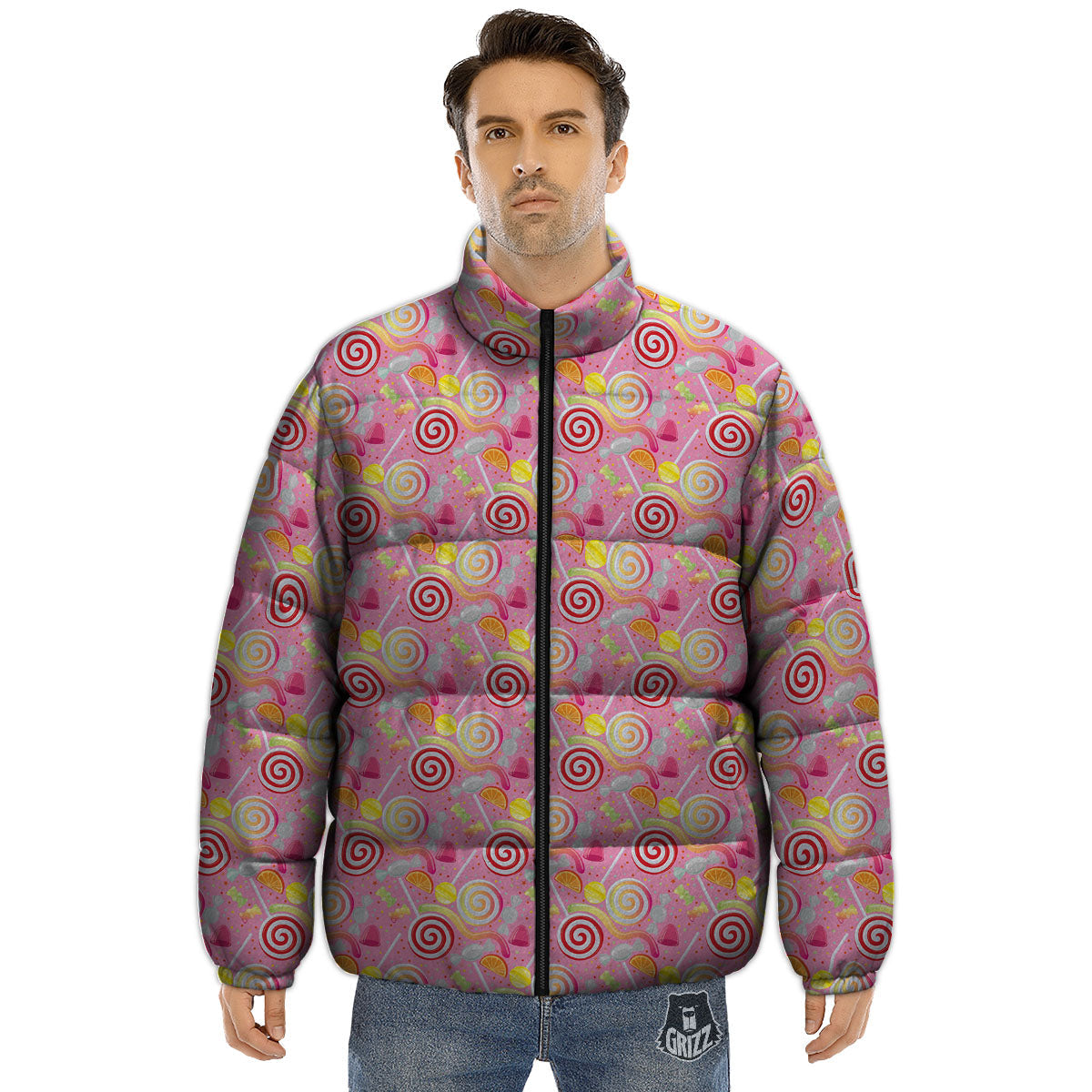 Candy Colorful Print Pattern Puffer Jacket-grizzshop