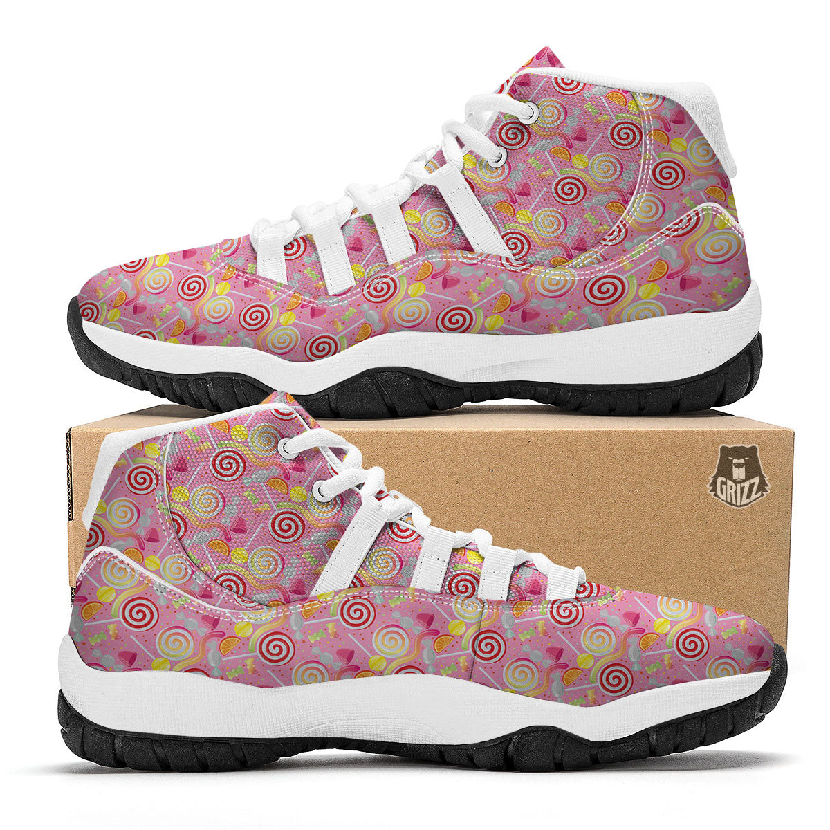 Candy Colorful Print Pattern White Bball Shoes-grizzshop